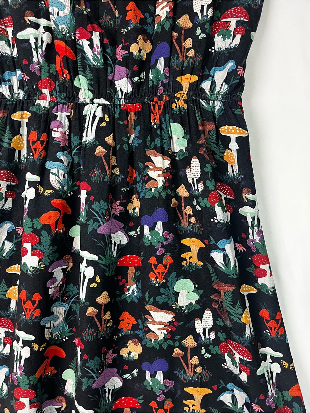 Whimsigoth Witchy Fairy Cottagecore Mushroom Print Lined Dress with Pockets Sz M - Picture 15 of 15